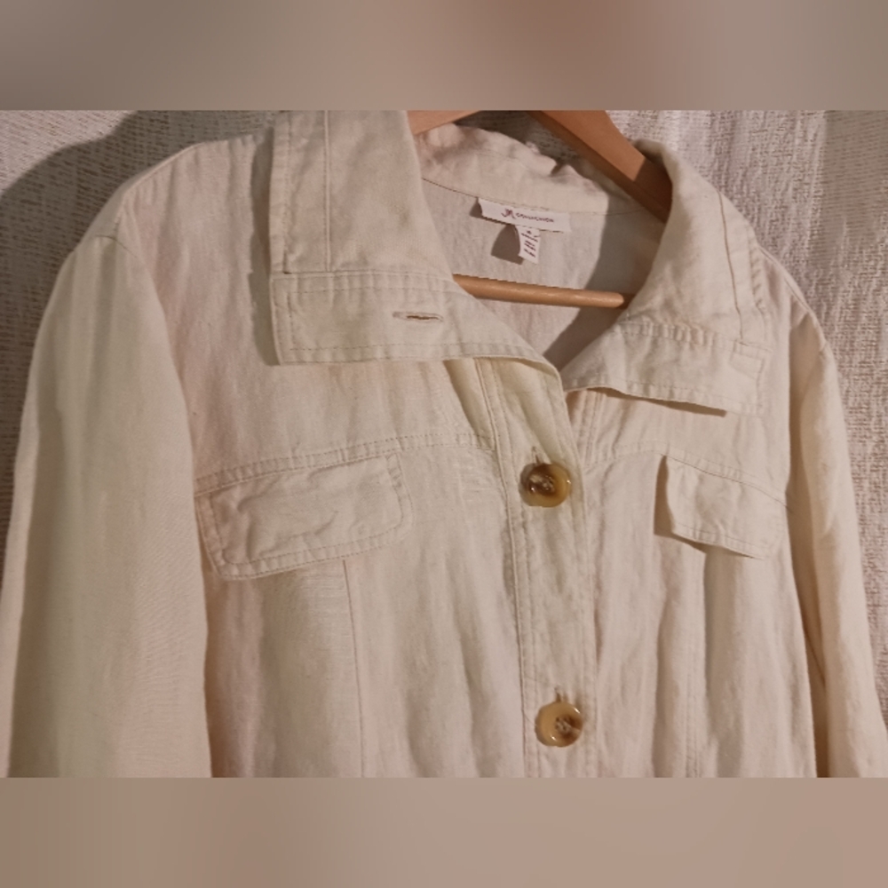 JM Collection Cream Button-Front Teddy Jacket - Picture 2 of 11